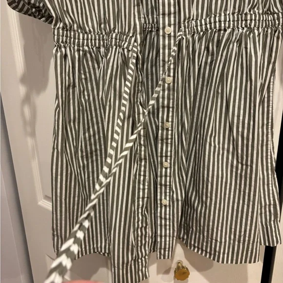 LOFT Gray and White Striped Midi Dress - Picture 3 of 4